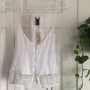 Woven Cropped Tank with Button Detail